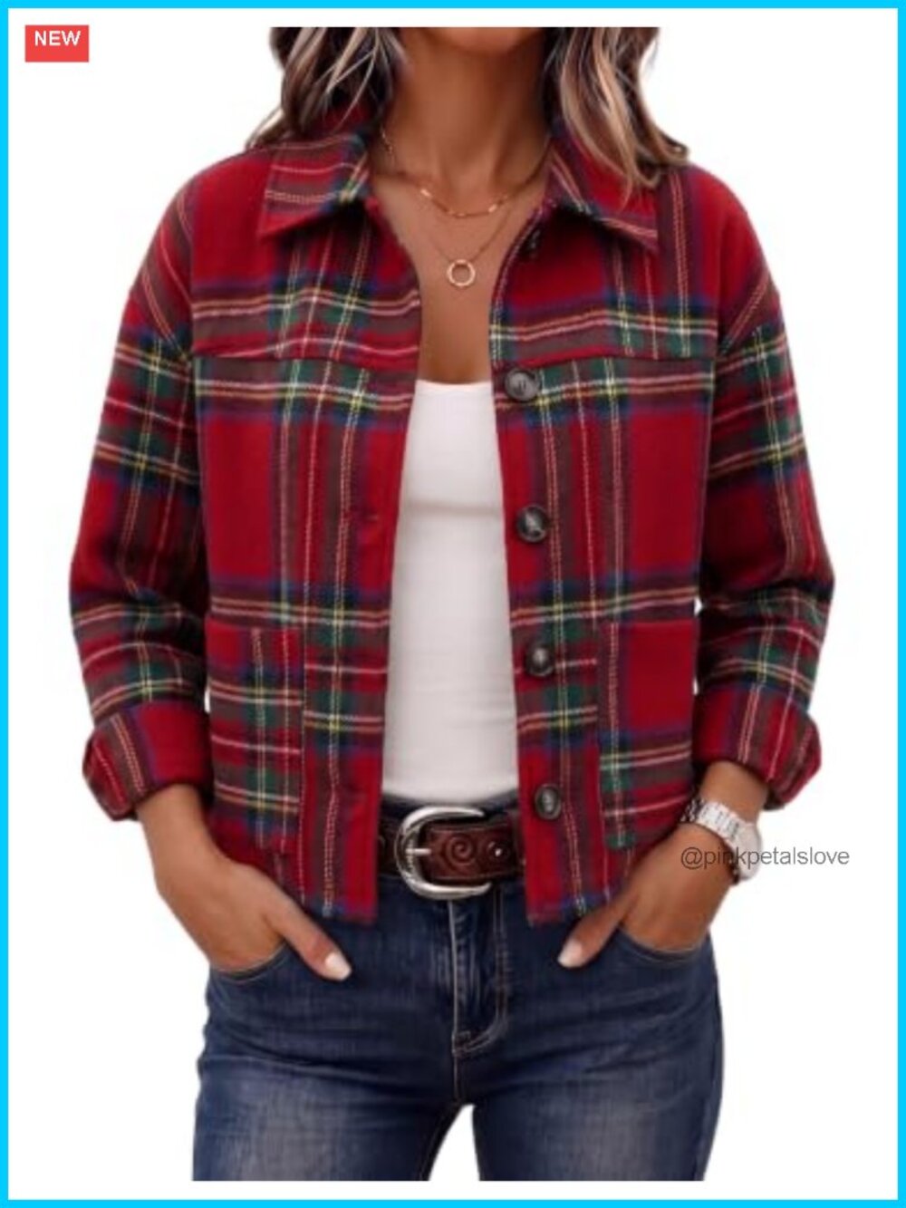 LOMON Womens Cropped Plaid Shacket Flannel Button Down Fall Jacket